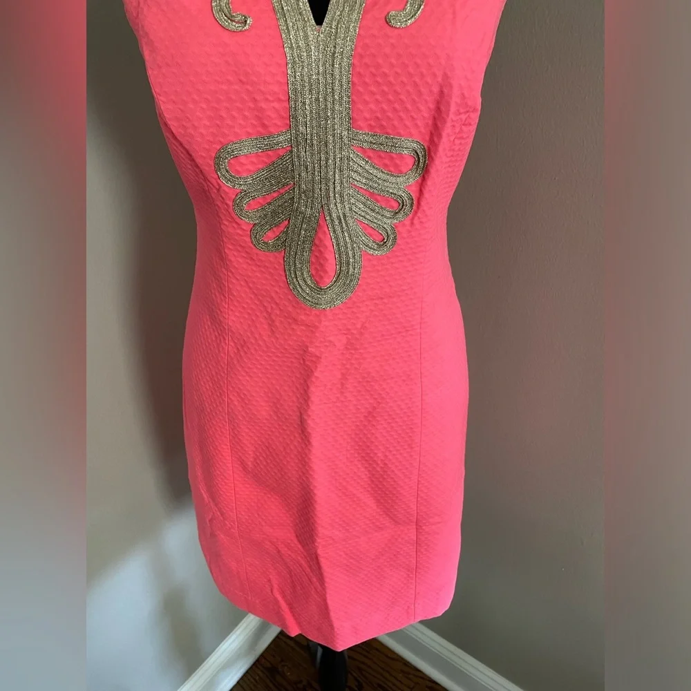 Lilly Pulitzer shift dress Janine neon pink gold details - Picture 5 of 12